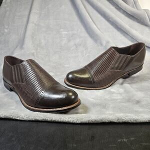 Stacy Adams Mens 11.5D Brown Cap Toe Slip On Dress Shoes Leather Goodyear